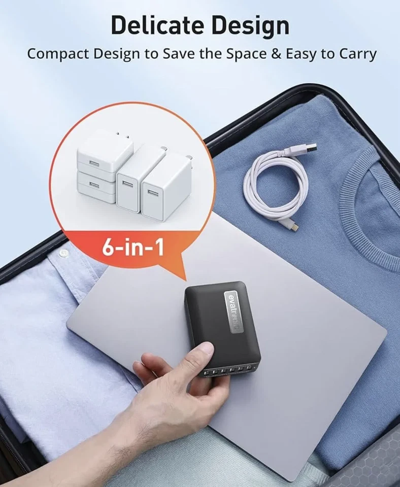 RAVPower 60W 6 Port USB Wall Charger Model RP-PC028 Black BRAND NEW - Image 3 of 4