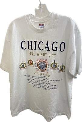 Vintage Chicago White T-Shirt Men Xl  Windy City Adult Hanes USA Made