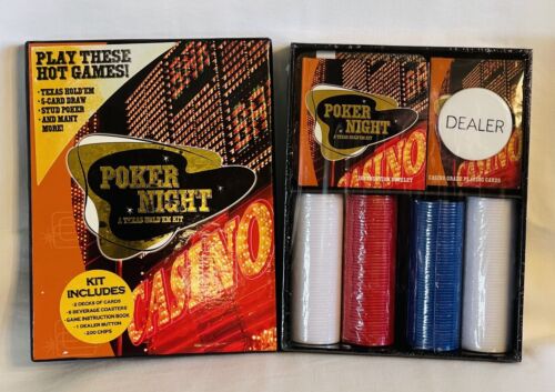 Poker Night A Texas Hold ‘Em Kit, 5-Card Draw, Stud Poker and Many More, NEW - Picture 1 of 3