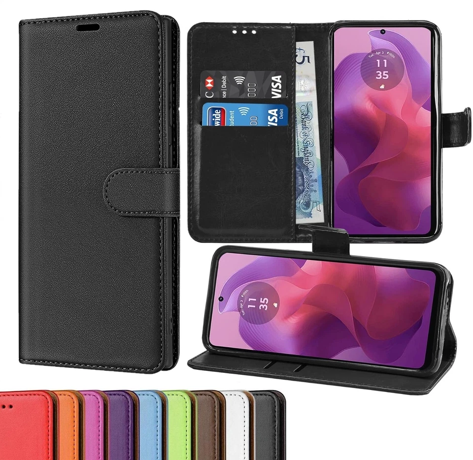 For Motorola Moto e14 E15 g04 g05 G34 Case Leather Flip Wallet Stand Phone Cover - Image 2 of 4