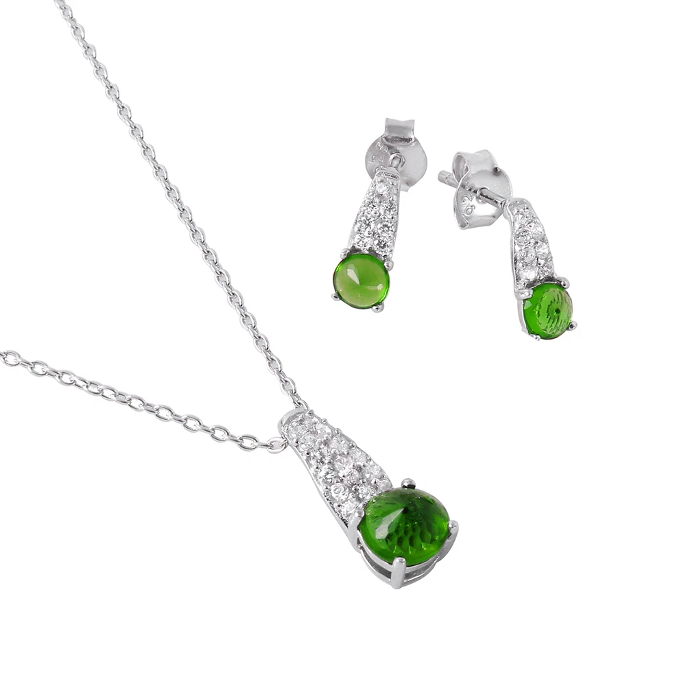 925 STERLING SILVER BIRTHSTONE PENDANT NECKLACE EARRING SET PERIDOT AUGUST