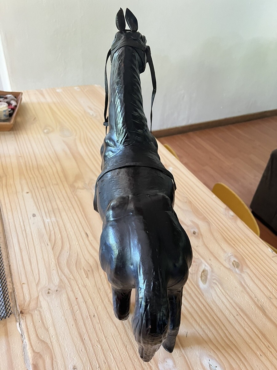 Vintage wrapped black leather horse sculpture 19