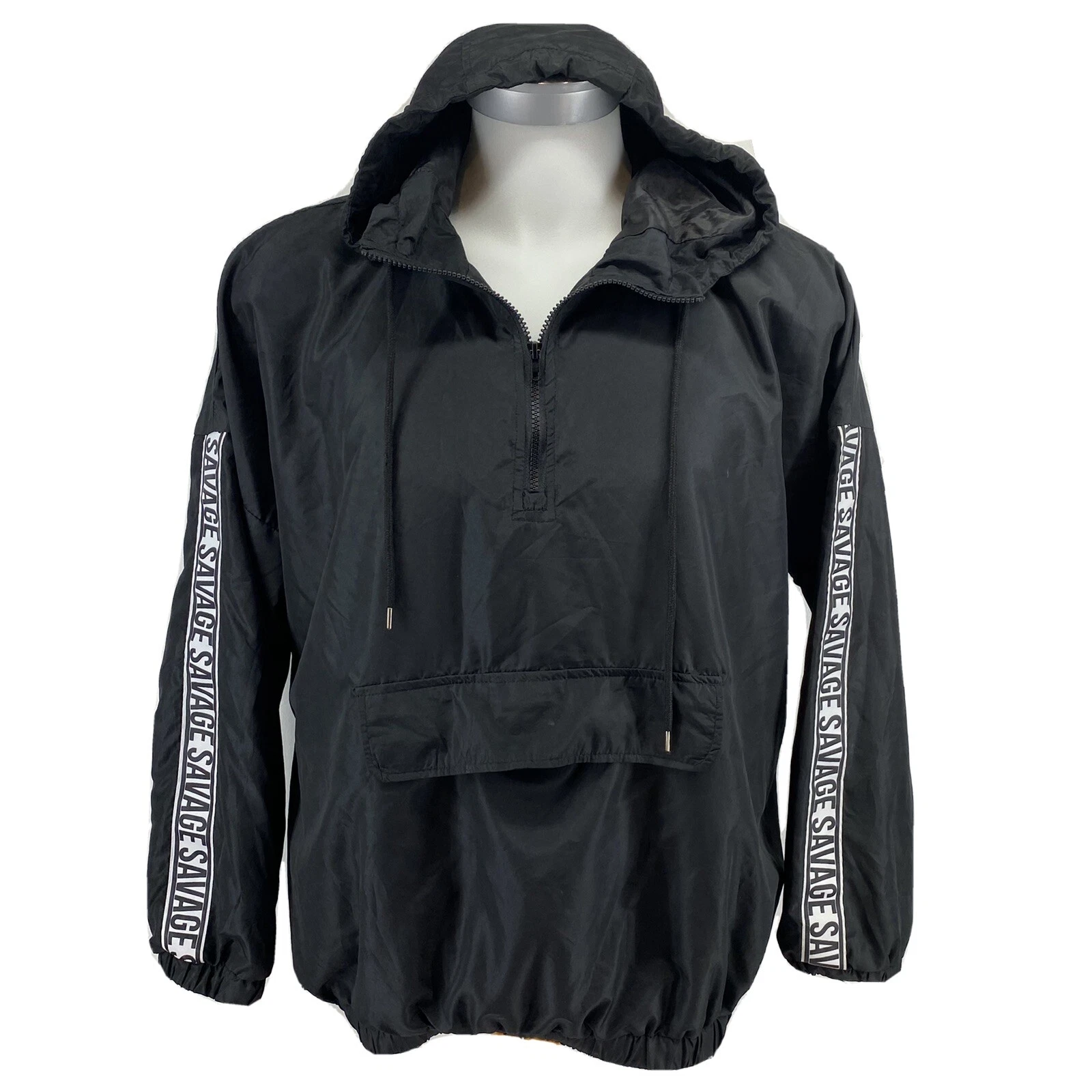 Carbon SAVAGE Hooded Lightweight Jacket Black Size Medium 1/4 Zip Pullover. S7