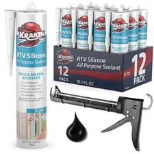 Kraken Bond RTV Silicone + Caulking Gun - 1 Set 10.1oz 12 Pack - Black