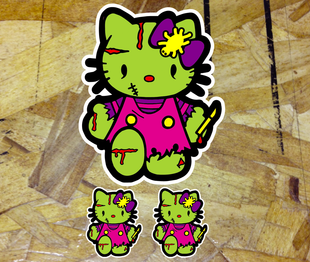Hello Kitty Killer Zombie Dead Bloody Spider Slasher Knife Sticker