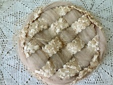 VTG Ladies Hat Woven Straw Off White Tulle Ribbons Netting Pillbox 60s Hatpins