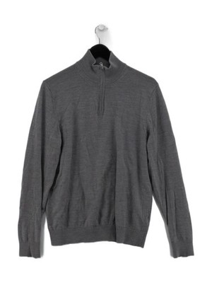 Autograph Herren Pullover L grau 100% Wolle Mock Neck Pulli