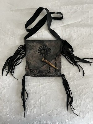 Jimmi wZ Artisan Leather Crossbody Bag Antler Toggle Handmade Fringe Western