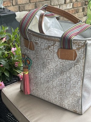 Consuela Classic Clay Tote Bag   Snakeskin Pattern, Gorgeous Butterfly Charm