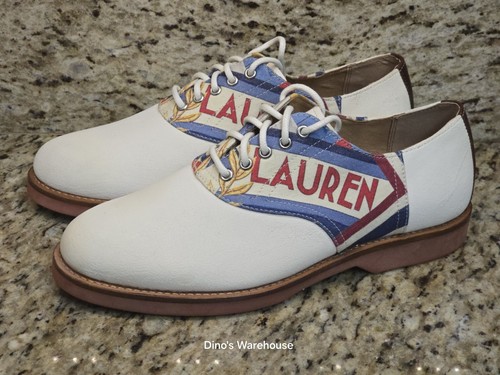 Polo Ralph Lauren Rhett Saddle Oxfords White American Flag Men Size 8.5D NEW - Picture 2 of 13