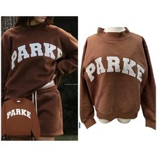 NEW Parke Varsity Mockneck Sweatshirt Brown Oversized Fleece Cozy Lounge Viral