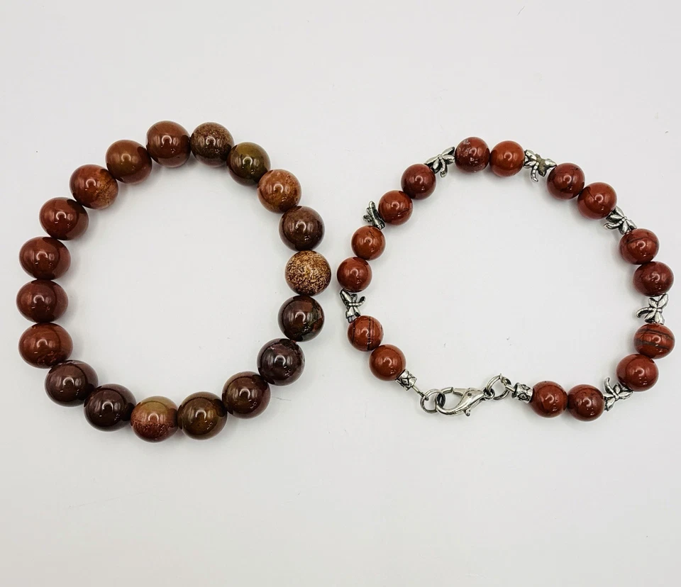 Pulseras elásticas libélula piedra roja jaspe apiladores bohemias lote de 2 naturales Foto 3 de 4