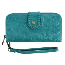 CTM Women's Floral Embossed Premium Faux Leather Snap Closure Wristlet Wallet