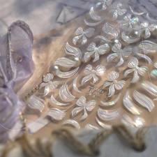 White Bow Nail Stickers for Nail Art Shiny Ribbon Nail Decals 5D Embossed Self-A