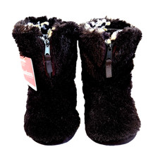 WOMEN'S DEARFOAM FAUX FUR BOOTIE SLIPPERS WITH ZIPPER NWT 