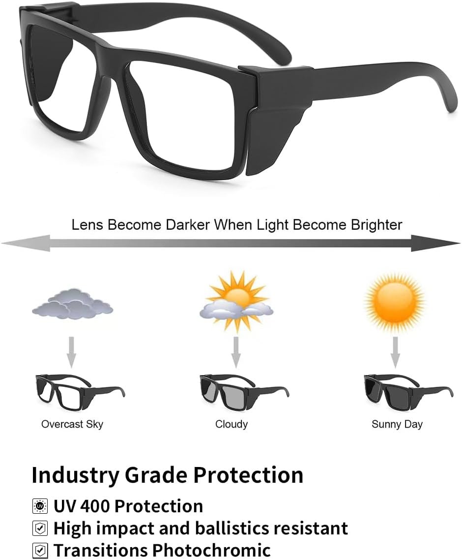 UV400 Bluelight Transition Photochromic Safety Glases Anti Matte Black 
