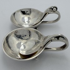 ANTIQUE GEORG JENSEN DENMARK STERLING SILVER #110 SALT CELLAR & SPOON PAIR