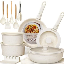 Astercook 21 Pcs Pots & Pans Set Non Stick, Ceramic Cookware Detachable Handle