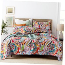 100 Cotton Quilt Boho Bedspreads Size, Vibrant Colorful Gorgeous Paisley King