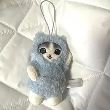 Mofusand Cat Mascot Plush Keychain Light Blue Strap Cute Stuffed Toy Used