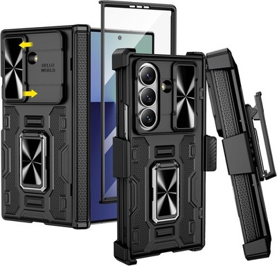 for Samsung Galaxy Z Fold 7 Case with Belt Clip Holster, [360°Ring Kickstand] [C