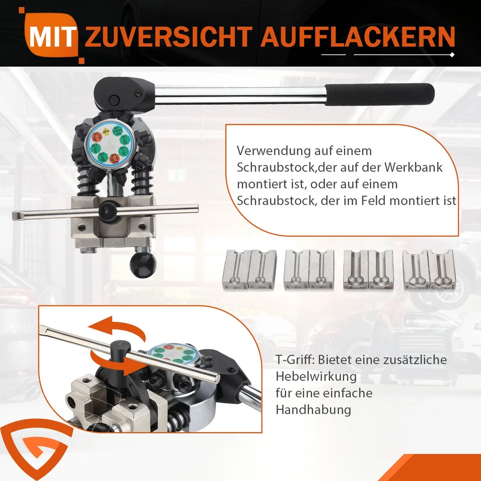Profi-Bördelgerät Bremsleitung für Ø 4,75mm, 6,35mm, 8mm, 9,5mm Kupfer Rohre Set - Bild 4 von 4