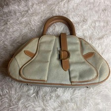 Christian Dior Double Saddle Bag Denim Mini Hand bag Used Brown Rare Good