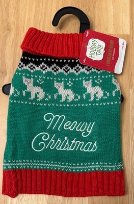 Holiday Tails Meowy Christmas Cat Sweater, One Size Fits Most