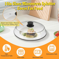10In Glass Microwave Splatter Cover Food Silicone Mat Plate Lid Vent Holes Grade