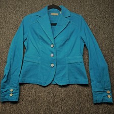 i.e. Relaxed Women  s S Aqua Blue Cotton Blazer Jacket Button Front Casual Spring
