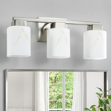 3-Light Square Bathroom Light Fixture, Brushed Nickel Modern Vanity Light wit...