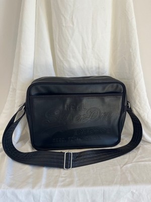 Superdry Embossed Logo Black Faux Leather Messenger Crossbody Bag Tokyo Japan