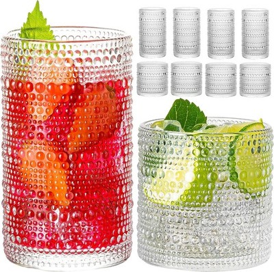 8 Embossed Design Glasses - 4 x 15oz Tall Glasses and 4 x 13oz Ice Wine Glasses