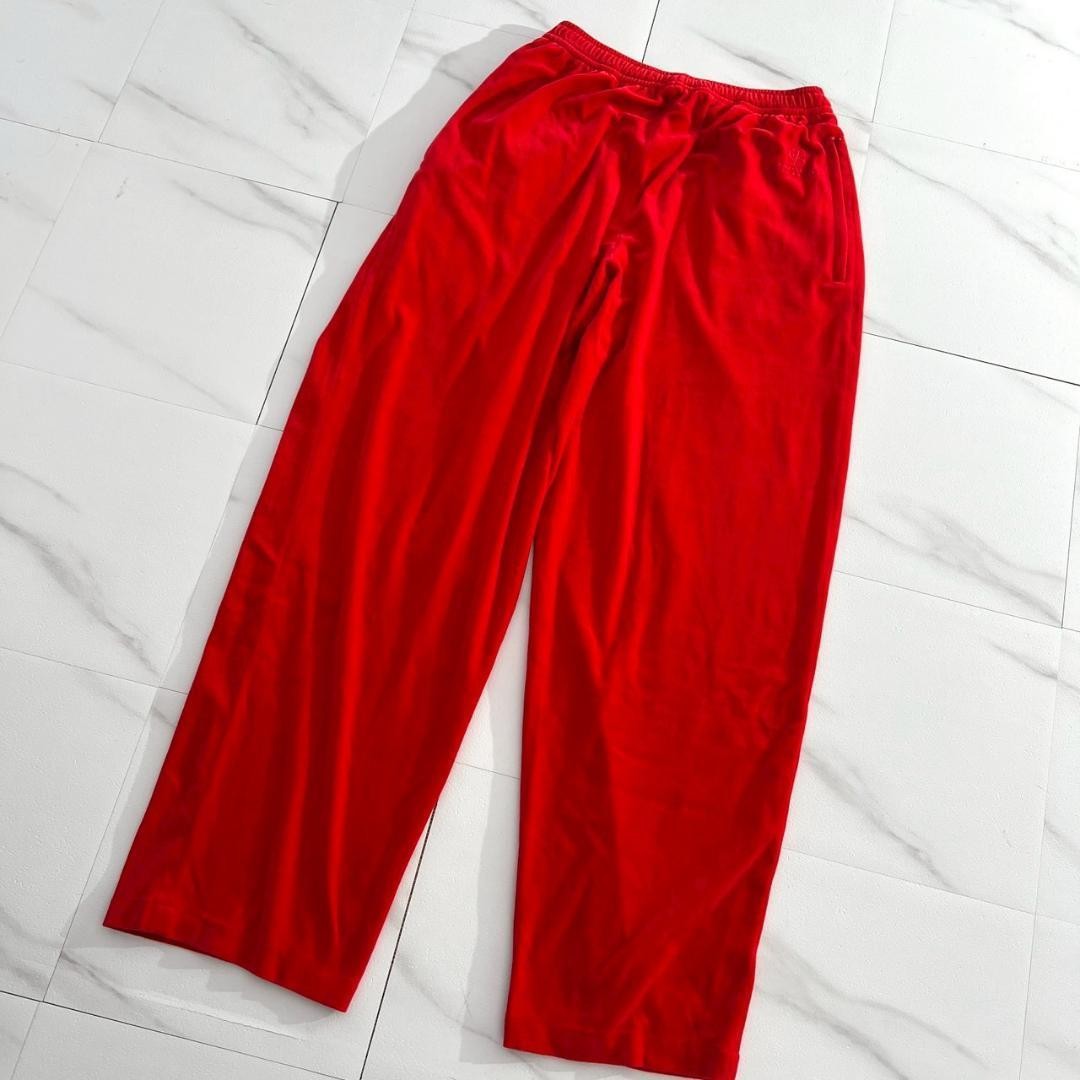 USED EXCELLENT CONDITION BALENCIAGA WIDE-FIT SOFT VELVET TRACKSUIT PANTS, RED.
