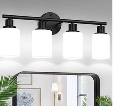 Modern 4-Light Vanity Light Fixture Matte Black With Frosted Glass Shades