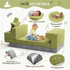 1.4m Kids Play Couch 9 pcs Modular Kids Play Couch High-density 25D Sponge
