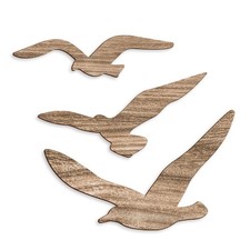 Nautical Beach Wall Art - 3Pcs Wood Seagull Decor for Coastal Home