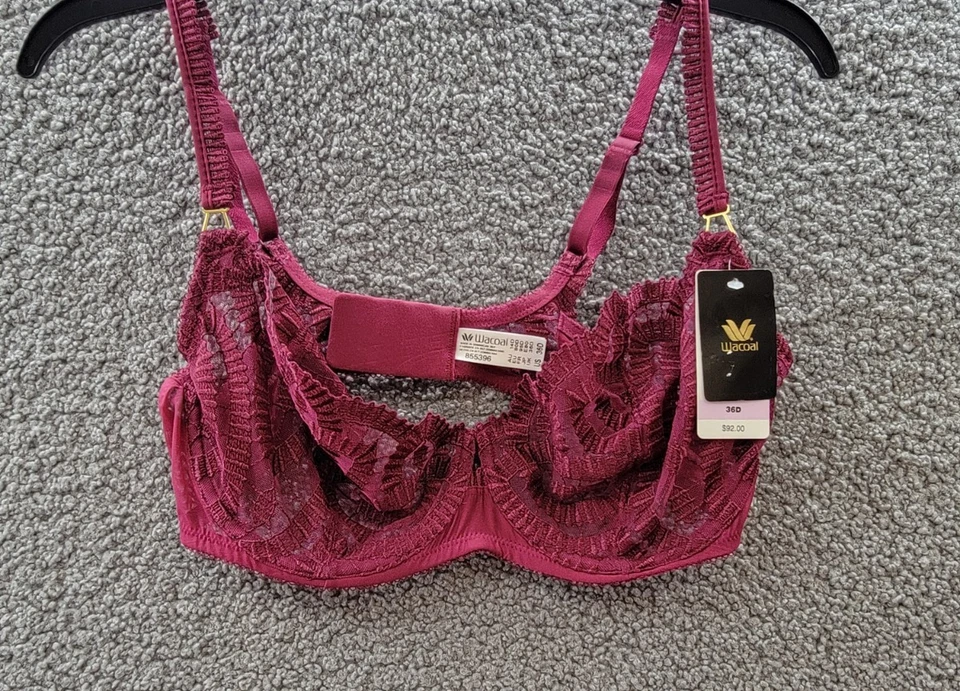 Sujetador Wacoal After Dark bordado balconette para mujer 36D rojo ciruela gancho y ojo Foto 2 de 4