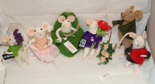 AS IS Primitives by Kathy Felt Mouse Critter Lot 6 Spring Easter Mom Coffee #7