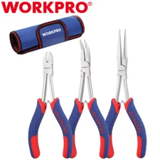 WORKPRO 3PCS Long Reach Pliers 6" Bent Nose 7" Needle Nose 5-1/2" Diagonal Plier
