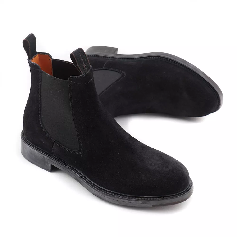 NIB $895 SANTONI Black Suede Chelsea Ankle Boots with Rubber Sole US 6.5 Shoes