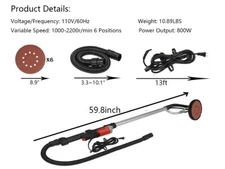 800W Drywall Sander Electric Adjustable Variable Speed Dry Wall Sanding New