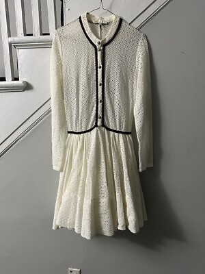 Maje Rayane Cream & Black Piping Eyelet Lace Mini Dress - Size 2. D-4 | eBay