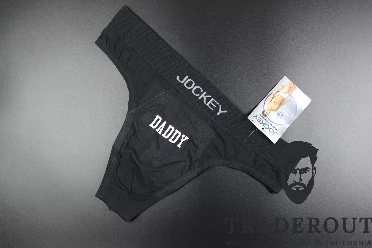 H.E.Arts DADDY logo custom print Jockey men Black formfit modal thong  underwear