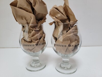 Johnny Walker Whiskey Set Of 2 Clear Embossed Stemmed Glasses
