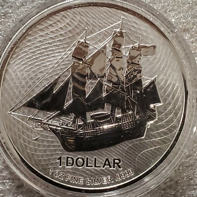 #ad 2021 1 oz .9999 Cook Islands Silver HMS Bounty 1$ Coin Mutiny Pirate Ship New $97.99