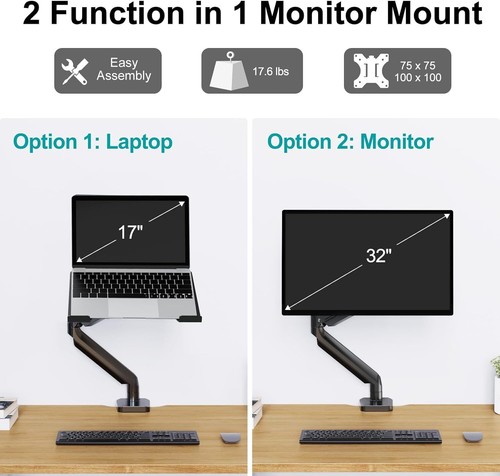 Laptop Stand Desk Mount 2 in 1 Function Monitor Laptop Mount Aluminum Laptop Arm - Picture 2 of 9
