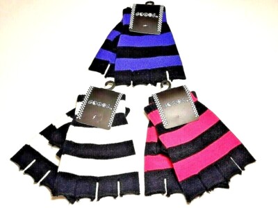 Unisex Men Woman Winter Warm Fingerless Gloves Half Finger Knit Mittens Stripe