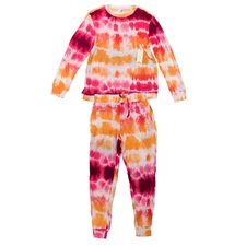 C & C California Waffle Thermal Pajamas Size Large Tie Dye Orange Pink White New