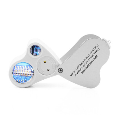 Pocket Jewelry Eye Loupe LED Light Magnifier for Gem Coin PC Identify 30x 60x